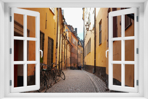 Fototapeta Naklejka Na Ścianę Okno 3D - narrow street in the town, stockholm