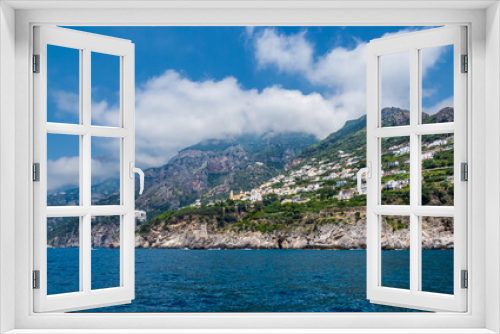 Fototapeta Naklejka Na Ścianę Okno 3D - Amalfi Coast from a boat, a beautiful view on a summer day, Italy