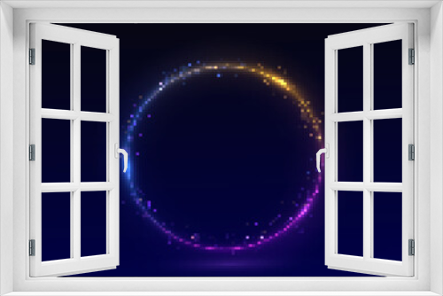 Fototapeta Naklejka Na Ścianę Okno 3D - Neon swirl. Curve blue line light effect. Abstract ring background with glowing swirling background. Energy flow tunnel. Blue portal, platform. Magic circle vector. Luminous spiral. round frame