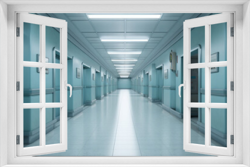 empty hospital corridor, soft lights	
