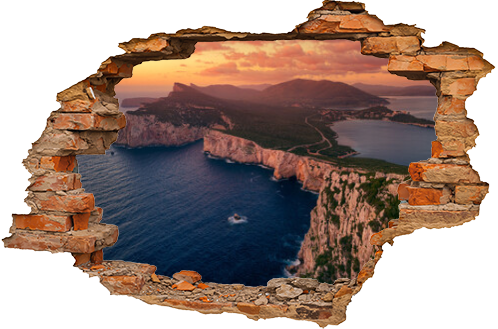 Włochy, włoskie wakacje, wyspa Sardynia klif morski Capo Caccia z lotu ptaka, skały, Morze Śródziemne