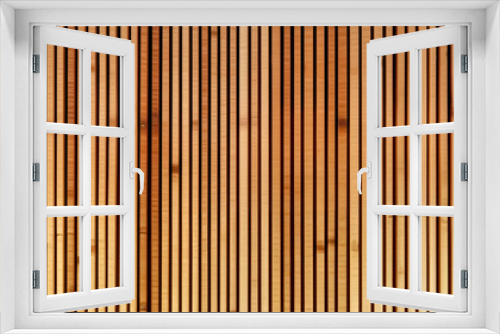 Fototapeta Naklejka Na Ścianę Okno 3D - Wooden slats. Natural wood lath line arrange pattern texture background