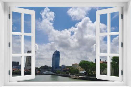 Fototapeta Naklejka Na Ścianę Okno 3D - Blue Sky with Cloud in Boat Quay, Singapore
