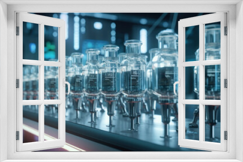 Precision in Motion: Pharmaceutical Vials on Production Line. Generative AI.