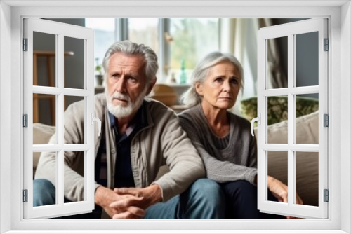 Disheartened senior couple, their serious and upset expressions revealing frustration.