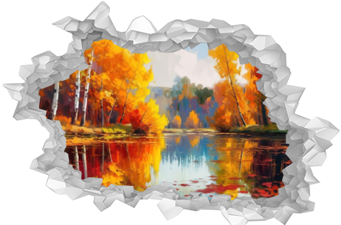 Autumn birch trees reflect in lake. Generative Ai