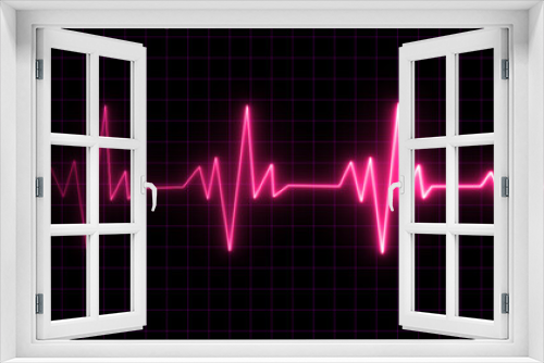 neon-pink heart and heartbeat lines. Amazing cool multicolored abstract background with a neon heartbeat display screen for medical research and a bright wave signal