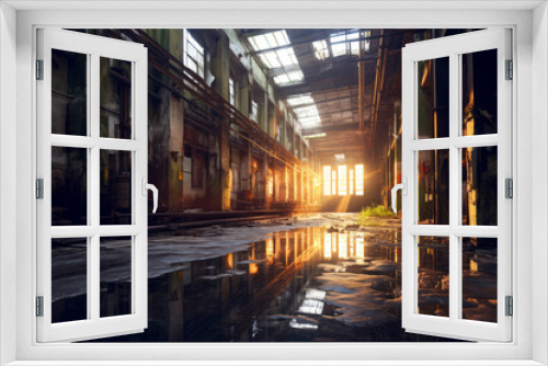 Abandoned old factory interior, industrial, dirty. Generative AI