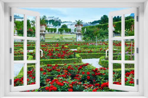 Fototapeta Naklejka Na Ścianę Okno 3D - Summer garden with rose flowerbed (Salzburg, Austria)