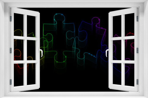 Neon puzzle pieces on a black background