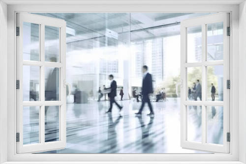 blurred business people in white glass office background