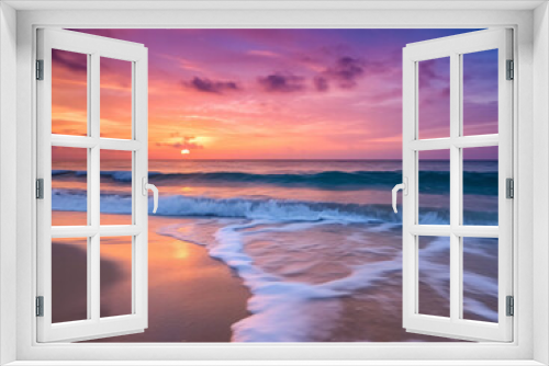 Fototapeta Naklejka Na Ścianę Okno 3D - Serene beach sunset with vibrant colors.