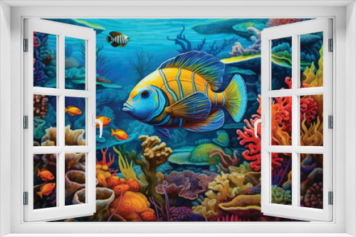 Fototapeta Naklejka Na Ścianę Okno 3D - painting of underwater world with coral fishes