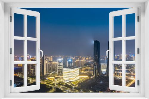 Fototapeta Naklejka Na Ścianę Okno 3D - Aerial photography of night view of Hangzhou Gate, Hangzhou Century Center, Hangzhou, Zhejiang, China