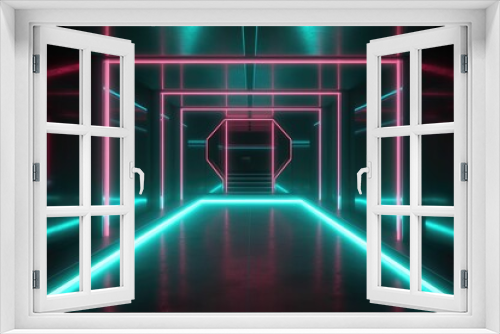 sci-fi Futuristic Neon Hallways with Glowing Artifact