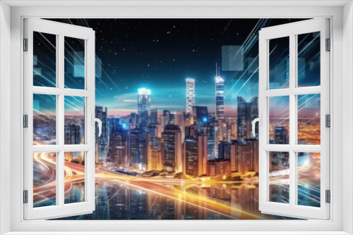 modern city at night digital background, high-technology megapolis, ai tools generated image