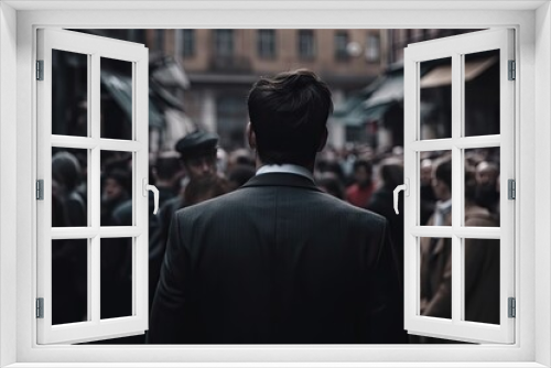 Business in the city. Crowded streets. Businessman in suits walking on background