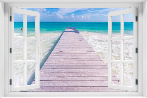Fototapeta Naklejka Na Ścianę Okno 3D - Cancun Mexico beautiful caribbean sea on a sunny day and cloudy sky. Exotic Paradise. Travel, Tourism and Vacations Concept. Tropical Resort.
