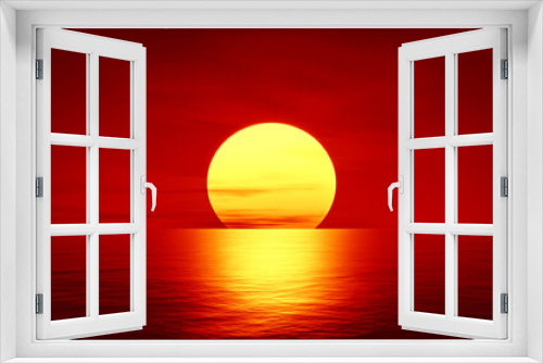 Fototapeta Naklejka Na Ścianę Okno 3D - 3d illustration of a red sunset over the ocean