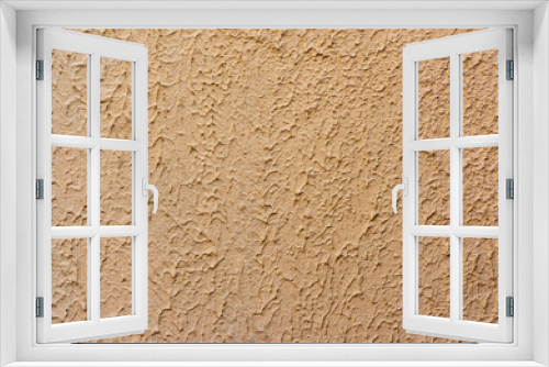 Fototapeta Naklejka Na Ścianę Okno 3D - fragment of beige wall with decorative plaster of waves, full frame