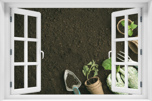 Fototapeta Naklejka Na Ścianę Okno 3D - Garden tools and plants