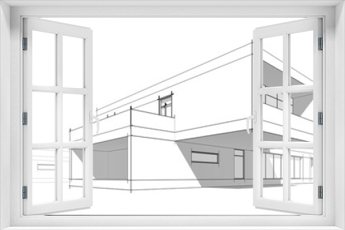 Fototapeta Naklejka Na Ścianę Okno 3D - Modern house building architectural drawing 3d rendering