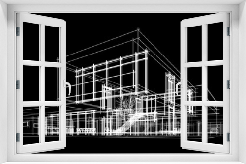 Fototapeta Naklejka Na Ścianę Okno 3D - Modern house building architectural drawing 3d rendering