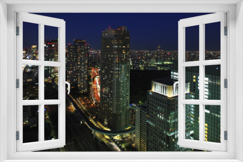Fototapeta Naklejka Na Ścianę Okno 3D - Night View of Skyscrapers in Shiodome