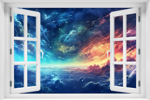 Heavenly star falls: Captivating anime sky wallpaper in digital art style, background with space