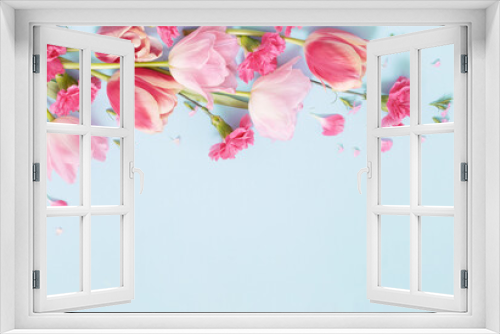 Fototapeta Naklejka Na Ścianę Okno 3D - beautiful spring flowers on blue background