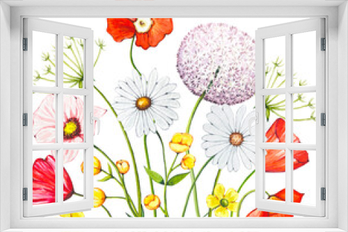 Fototapeta Naklejka Na Ścianę Okno 3D - Floral watercolor bouquet with wildflowers, meadow flowers