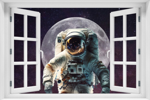 Fototapeta Naklejka Na Ścianę Okno 3D - astronaut floating in space with moon background
