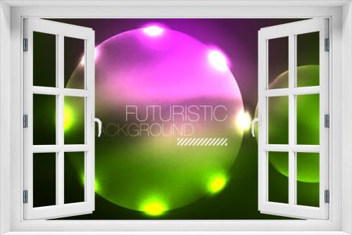 Fototapeta Naklejka Na Ścianę Okno 3D - Neon glowing circles, magic energy space light concept, abstract background wallpaper design
