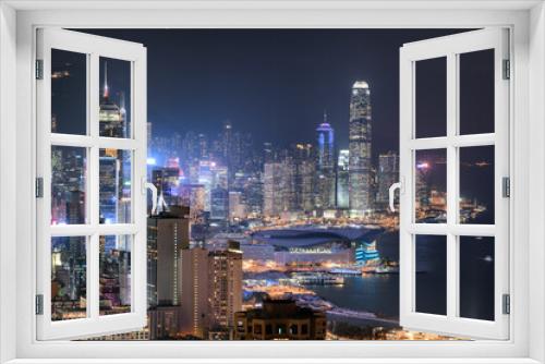 Fototapeta Naklejka Na Ścianę Okno 3D - Gorgeous night aerial view of skyscrapers in Hong Kong