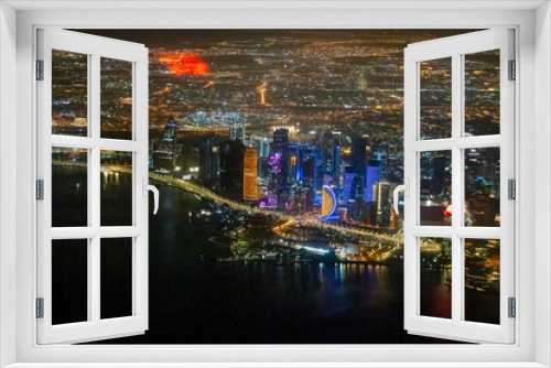 Fototapeta Naklejka Na Ścianę Okno 3D - Aerial View of west Bay Doha City from Aeroplan window
