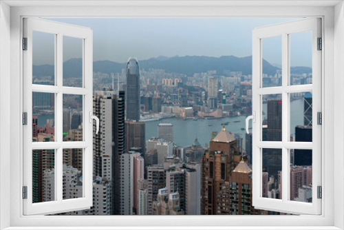 Fototapeta Naklejka Na Ścianę Okno 3D - Panoramic view of Kowloon and Victoria Harbour