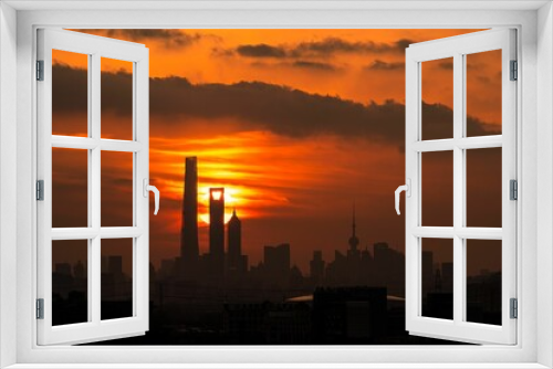 Fototapeta Naklejka Na Ścianę Okno 3D - Sunset of Lujiazui Financial Center in Shanghai