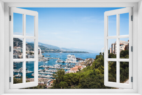 Fototapeta Naklejka Na Ścianę Okno 3D - Panoramic view of port in Monaco, luxury yachts in a row