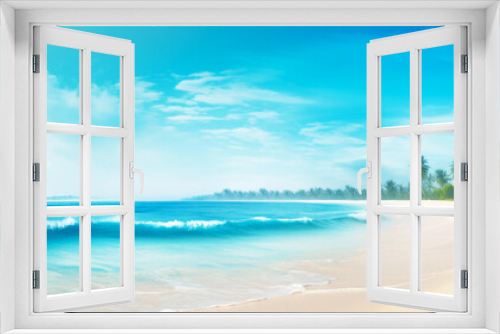 Vacation banner with summer beach background. Copy space. Generative AI