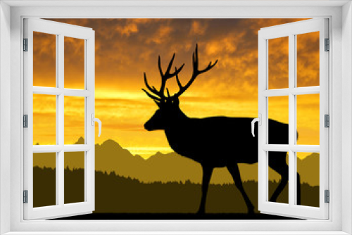 Fototapeta Naklejka Na Ścianę Okno 3D - Deer silhouettes in the sunset