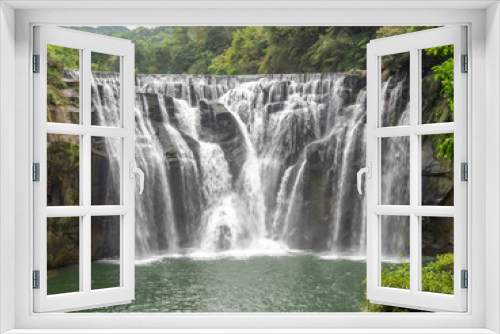 Fototapeta Naklejka Na Ścianę Okno 3D - Shifen waterfall, landmark natural viewpoint near Taipei, Taiwan, in summer season.
