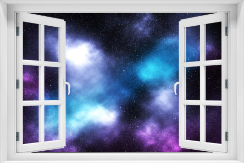 Fototapeta Naklejka Na Ścianę Okno 3D - starry star with blue white mix purple nebula and galactic galaxy in wide dark universe or black cosmos space like nature cloud in night sky Interstellar for background wallpaper