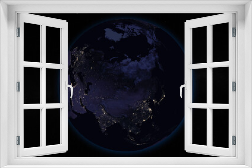 Fototapeta Naklejka Na Ścianę Okno 3D - Planet Earth focused on Asia by night. Illuminated cities on dark side of the Earth. Elements of this image furnished by NASA