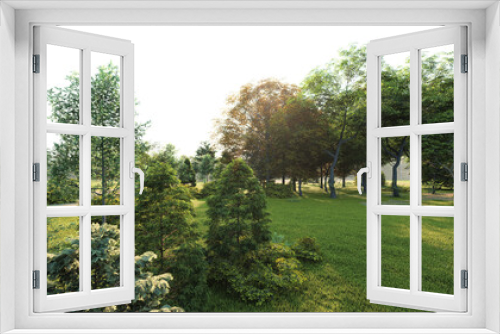 Fototapeta Naklejka Na Ścianę Okno 3D - Green park transparent background. 3D rendering (3)