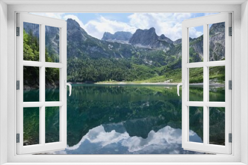 Fototapeta Naklejka Na Ścianę Okno 3D - Hinterer (Inner) Gosausee Lake, beautiful lake in the middle of the nature, surrounded by mountains from Dachstein massif, Austrian Alps, Europe