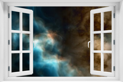 Fototapeta Naklejka Na Ścianę Okno 3D - nebula gas cloud in deep outer space, science fiction illustration, colorful space background with stars 3d render
