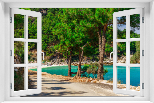 Fototapeta Naklejka Na Ścianę Okno 3D - Road to Marble Saliara beach in summer, Thassos island, Greece, Europe