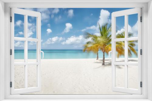 Fototapeta Naklejka Na Ścianę Okno 3D - Caribbean sunny beach with palm trees
