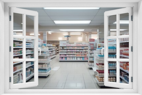 Interior of a Brightly Lit Drug Store