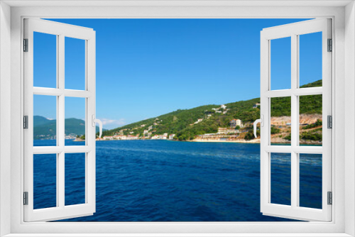 Fototapeta Naklejka Na Ścianę Okno 3D - seascape during a voyage on a yacht in the Bay of Kotor, Montenegro, bright sunny day, mountains and sea, travel